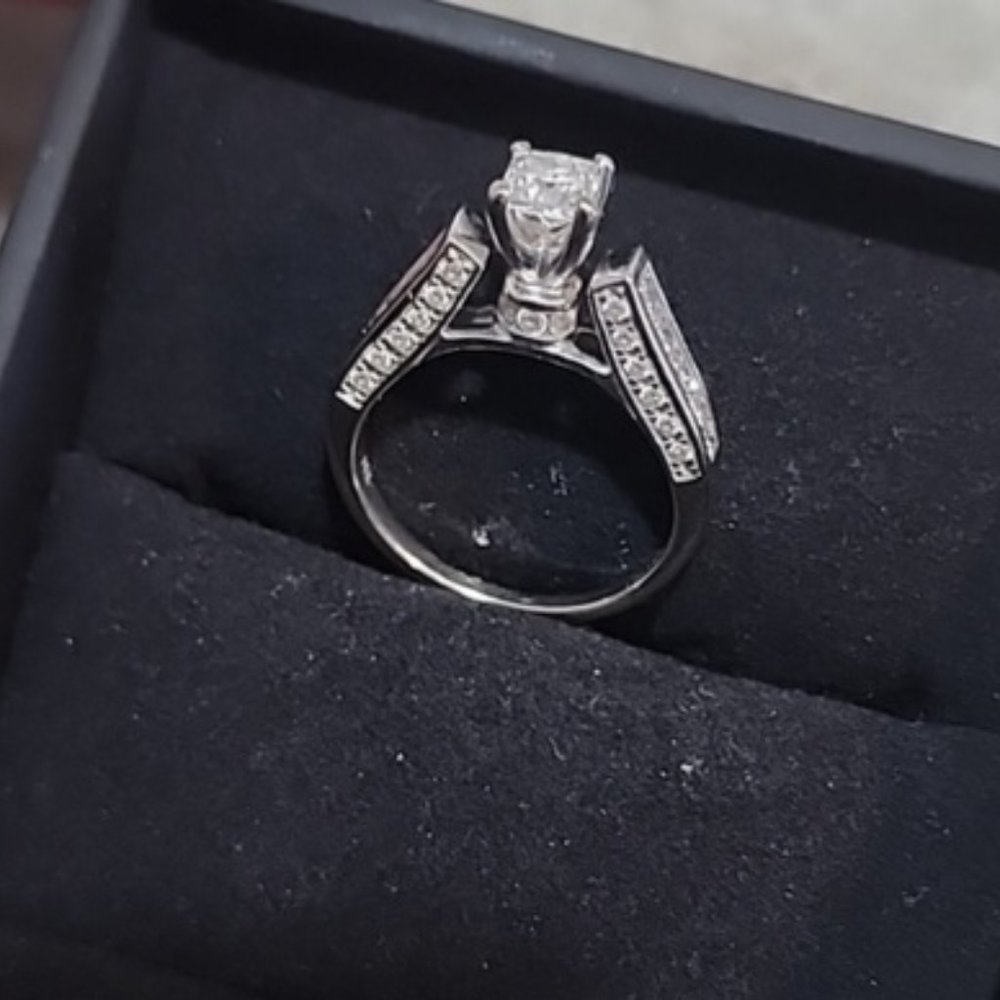 Tolkowsky Princess Cut Diamond 14K White Gold Engagement Ring